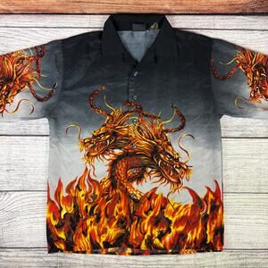 Vintage Y2k Dragon All Over Print Button Up Shirt